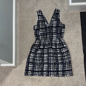 Elegant Black, Navy and White Checkered Dress